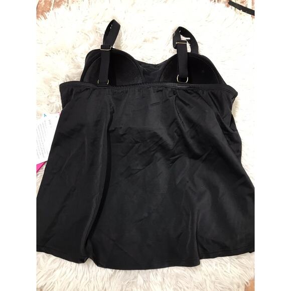 WOMEN'S Fit 4 U Laser Cut Tankini Swim Floral Top BLACK ONE PC 18W HIPS A304232 - Picture 5 of 10